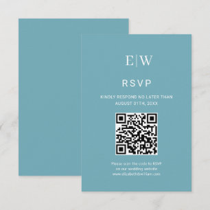 Elegant enkelt Retro Blue med Monogram Bröllop OSA Kort