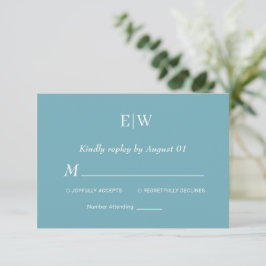 Elegant enkelt Retro Blue med Monogram Bröllop OSA Kort