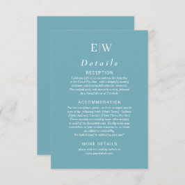 Elegant enkelt Retro Blue med Monogram Bröllop Tilläggskort