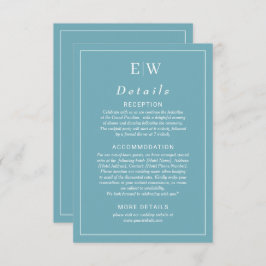 Elegant enkelt Retro Blue med Monogram Bröllop Tilläggskort