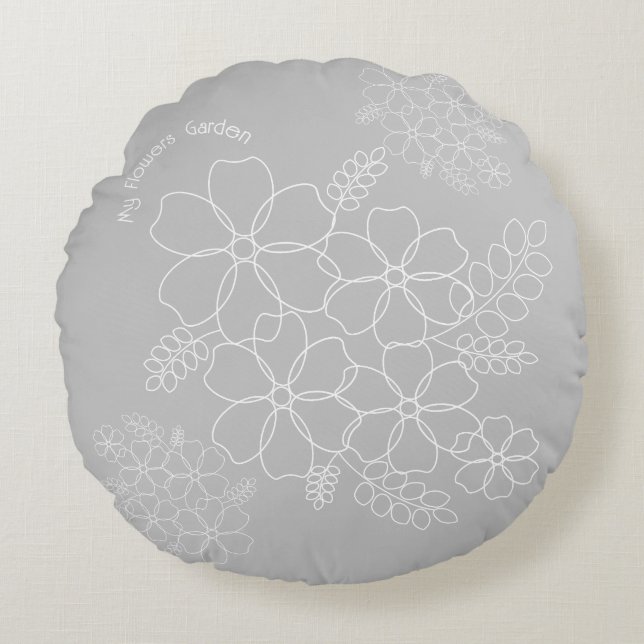 Elegant enkelt sommarblommönster rund kudde (Framsidan)
