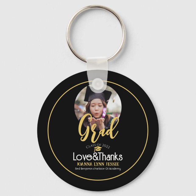 Elegant enkelt Studenten guld Cap, tackskript P Nyckelring (Framsida)