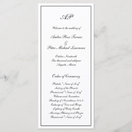 Elegant Enkelt svart, vitt, Monogram Bröllop Program