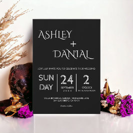 Elegant enkelt svartvitt och vitt ömtåligt Bröllop Inbjudningar