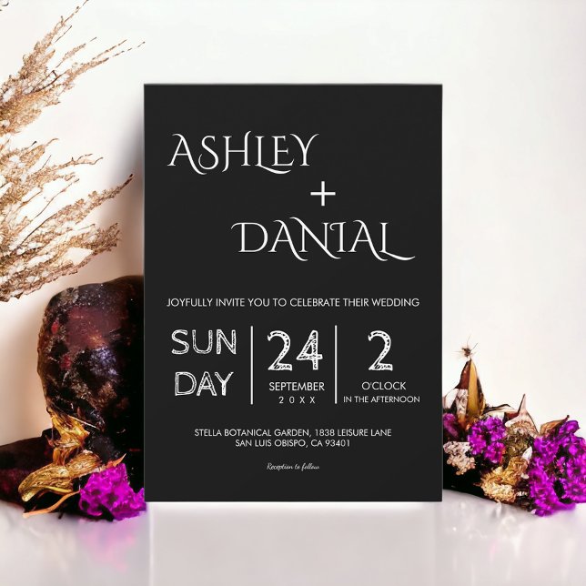 Elegant enkelt svartvitt och vitt ömtåligt Bröllop Inbjudningar (Skapare uppladdad)