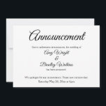 Elegant, enkelt uppskjutet bröllopsmeddelande inbjudningar<br><div class="desc">Här är ett elegant och enkelt kort för att meddela dina gäster om det har blivit nödvändigt att ändra datum för din bröllopsdag. Använd mallfälten för att lägga till dina personliga uppgifter och gör denna unika, moderna design till din egen. Den vita bakgrunden kan ändras till valfri färg. Alla teckensnitt...</div>