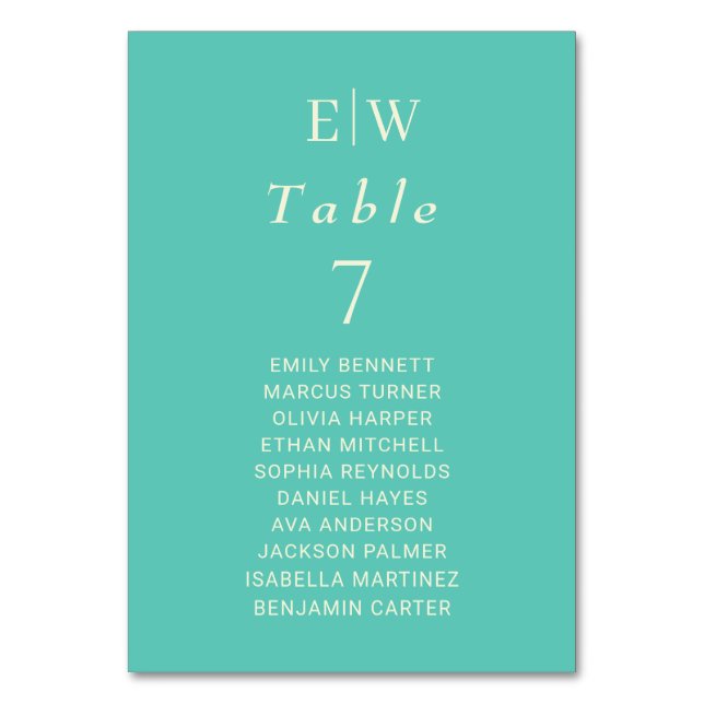 Elegant Enkelt vattenlevande Awe med Monogram Bröl Bordsnummer (Framsidan)