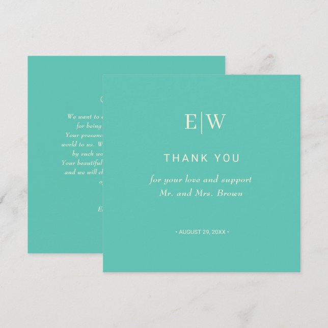 Elegant Enkelt vattenlevande Awe med Monogram Bröl Tack Kort (Fram/baksida)