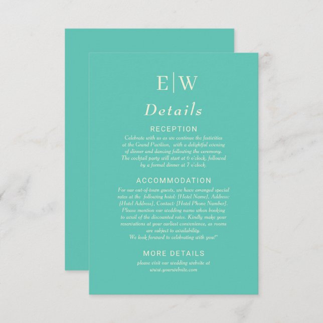 Elegant Enkelt vattenlevande Awe med Monogram Bröl Tilläggskort (Fram/baksida)