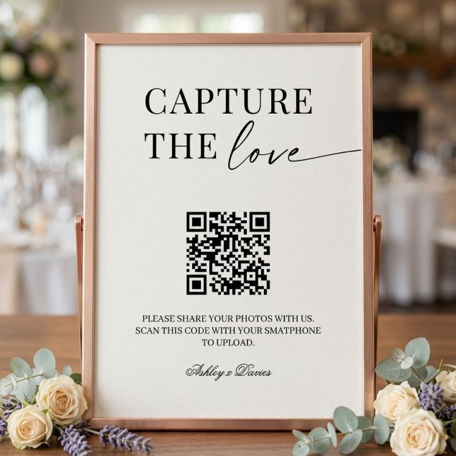 Elegant Enkla Dela Bröllopsfoton Med QR-kod Poster (Skapare uppladdad)