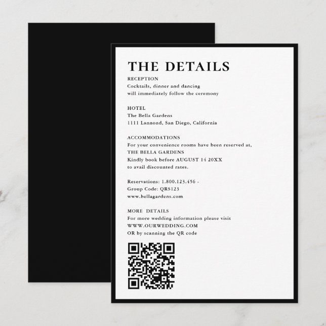 Elegant & Enkla detaljer & QR-kod Bröllop Tilläggskort (Fram/baksida)
