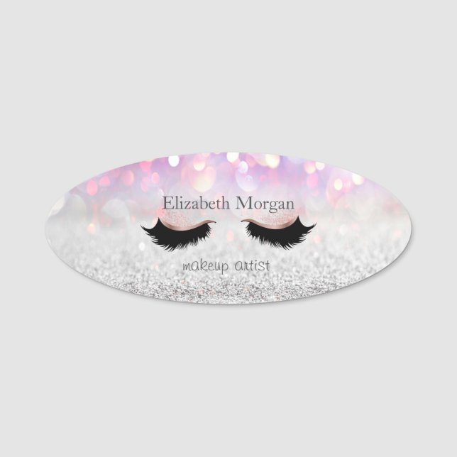 Elegant Enkla Glitter Bokeh Falska Ögonfransar Namnbricka (Framsida)