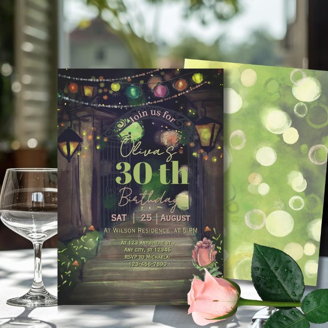 Elegant entré med strängljus 30-årsfirande  inbjudningar (Elegant Entrance with String Lights 30th Birthday Invitation)
