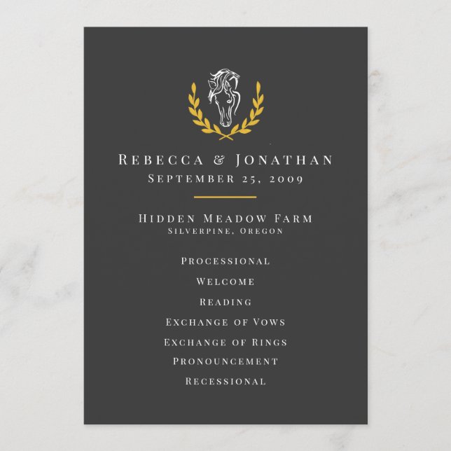 Elegant Equestrian Wedding Program 5x7 (Framsida)