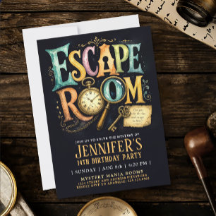 Elegant Escape Room Mysterielösning Färgglad Typo Inbjudningar