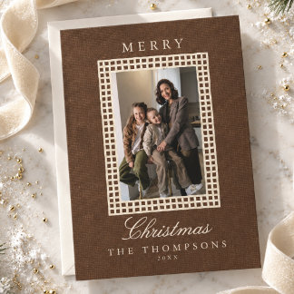 Elegant Espresso Brun Vävd Ram Familjefoto Julkort