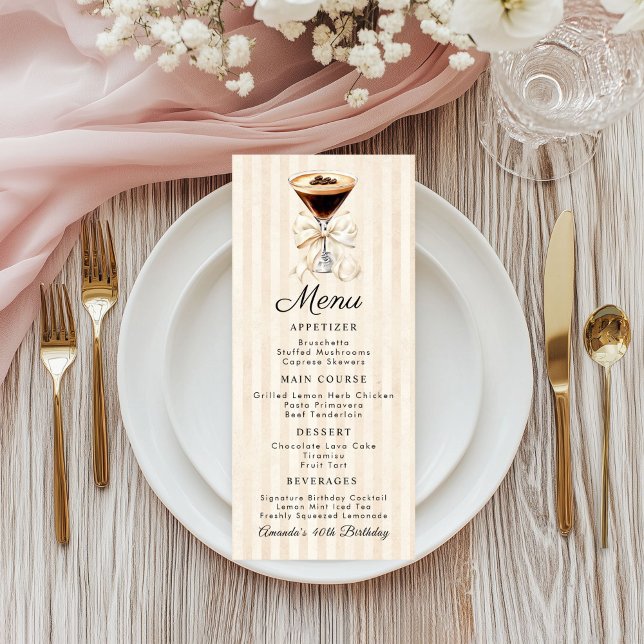 Elegant Espresso Martini Födelsedagsmiddag Platt M Meny (Espresso martini Birthday dinner menu card)