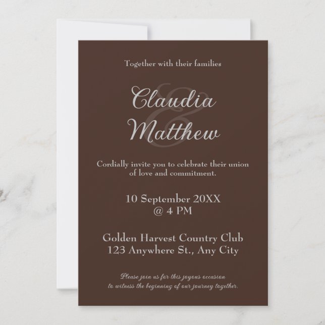 Elegant Espresso & Silver Script Photo Wedding Inbjudningar (Framsida)