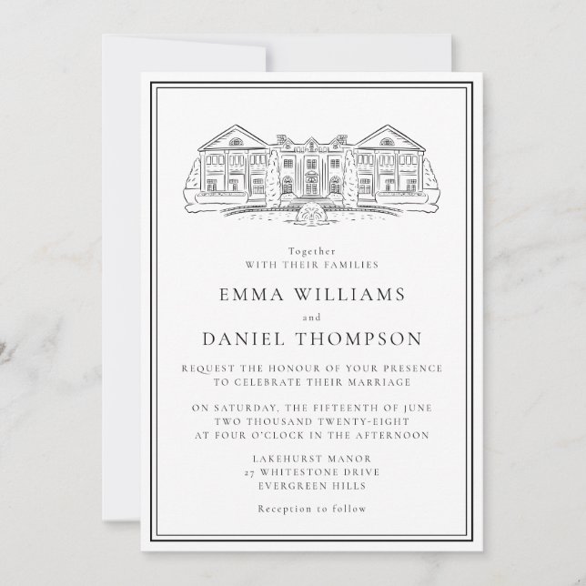 Elegant Estate Illustration Wedding Invitation Inbjudningar (Framsida)