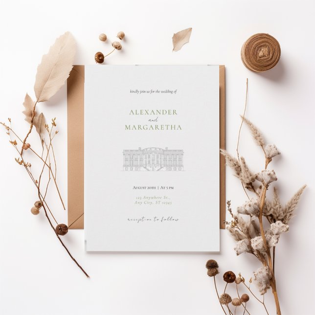 Elegant Estate Illustration Wedding Invitation Inbjudningar (Skapare uppladdad)