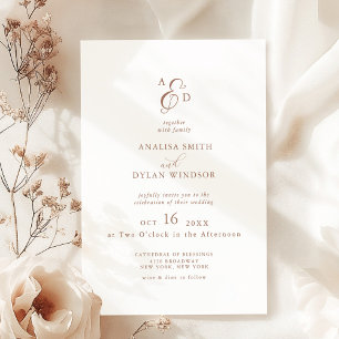 Elegant et-tecken Mocha Mousse Monogram Bröllop Inbjudningar