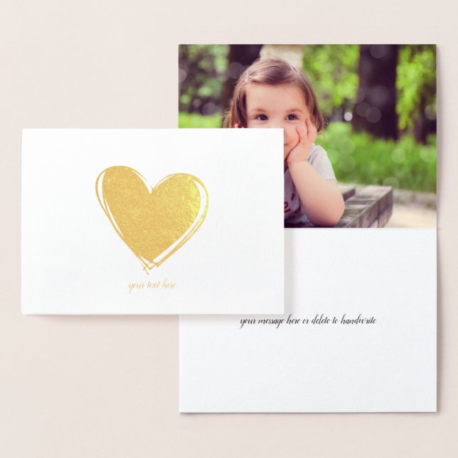 Elegant Etched Gold Foil Heart Photo Folierat Kort (Display)