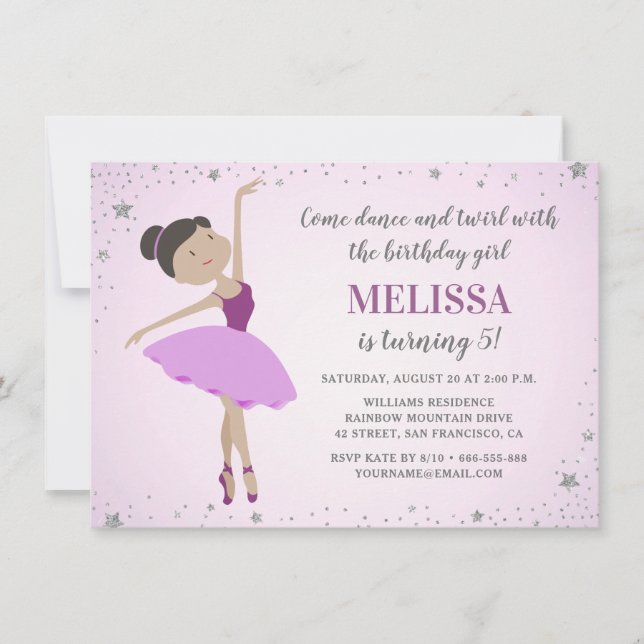 Elegant Ethnic Ballerina Lila Girl Birthday Inbjudningar (Framsida)