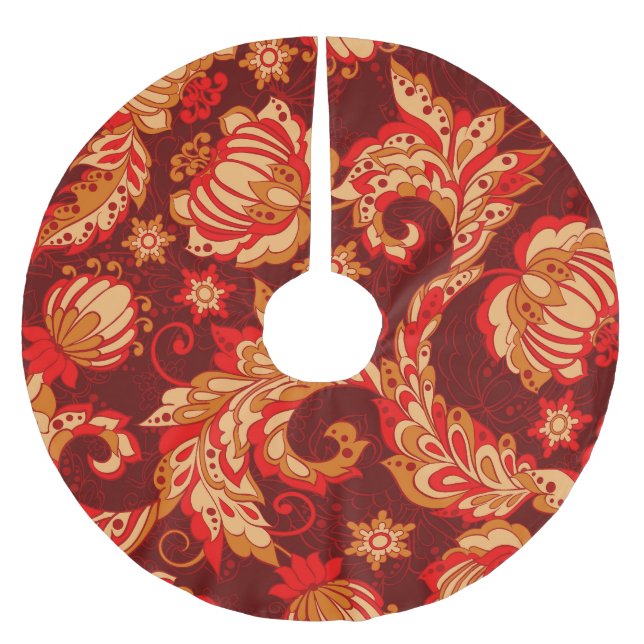 Elegant Ethnic Flowers Seamless Mönster Julgransmatta Borstad Polyester (Framsidan)