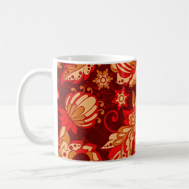 Elegant Ethnic Flowers Seamless Mönster Kaffemugg (Vänster)