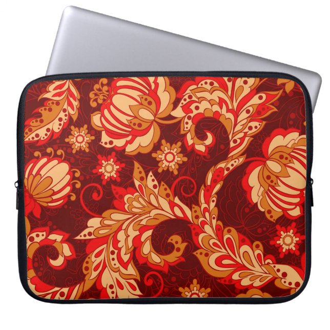 Elegant Ethnic Flowers Seamless Mönster Laptop Fodral (Framsidan)