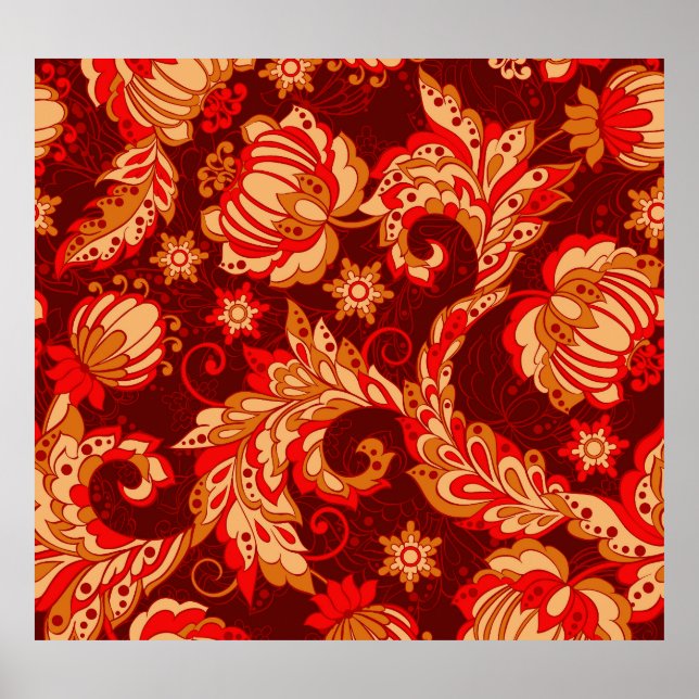 Elegant Ethnic Flowers Seamless Mönster Poster (Framsidan)