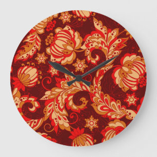 Elegant Ethnic Flowers Seamless Mönster Stor Klocka