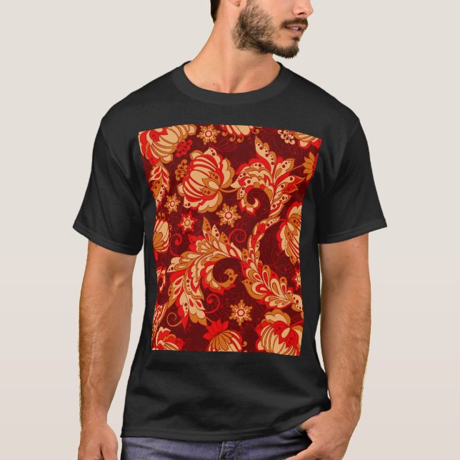 Elegant Ethnic Flowers Seamless Mönster T Shirt (Framsida)