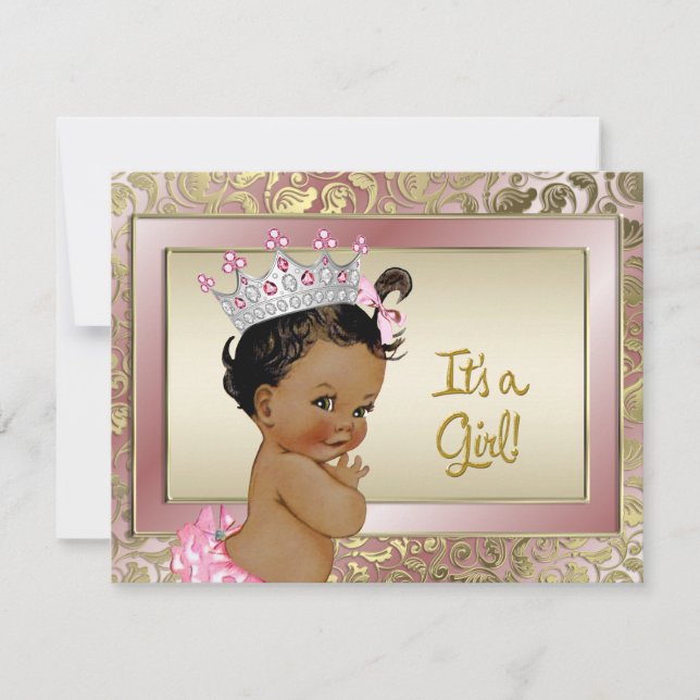 Elegant Ethnic Princess Rosa och Guld Baby Shower Inbjudningar (Framsida)