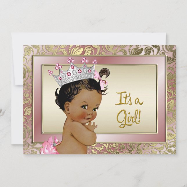 Elegant Ethnic Princess Rosa och Guld Baby Shower Inbjudningar (Framsida)
