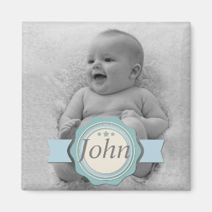 Elegant-etikett Baby - fotokeepsak - blått Magnet