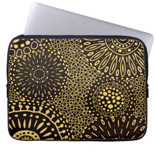 Elegant etniskt blommönstrat svart guld laptopslee laptop fodral