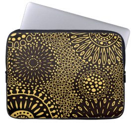 Elegant etniskt blommönstrat svart guld laptopslee laptop fodral