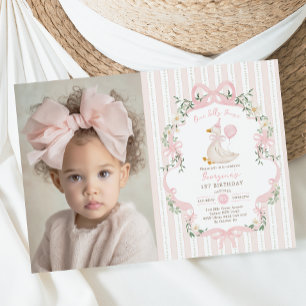 Elegant Ett Fånig går Rosa Bow Girl Första födelse Inbjudningar
