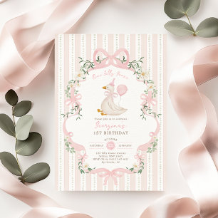 Elegant Ett Fånig går Rosa Bow Girl Första födelse Inbjudningar