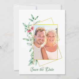 Elegant Eucalyotus Geometric Photo Save Date Inbjudningar