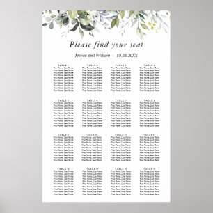 Elegant Eucalyptus 16 Bord Bröllop SEATING CHART Poster