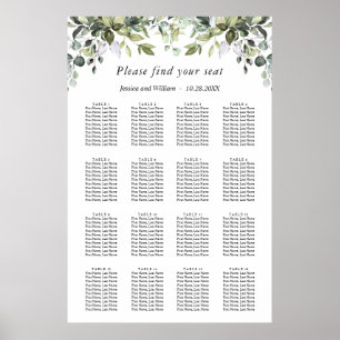 Elegant Eucalyptus 16 Bord Bröllop SEATING CHART Poster
