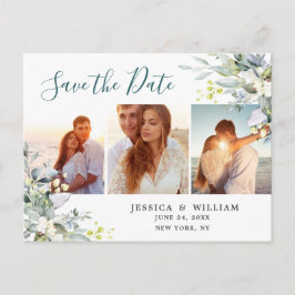Elegant Eucalyptus 3 PHOTO Bröllop spara datum Vykort