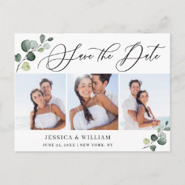 Elegant Eucalyptus 3 PHOTO Bröllop spara datum Vykort