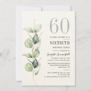 Elegant Eucalyptus 60:e Födelsedagsfest inbjudan