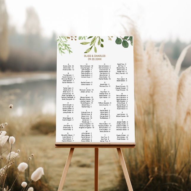 Elegant Eucalyptus Alfabetiskt sittningsschema Poster (Skapare uppladdad)
