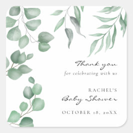 Elegant Eucalyptus Baby Shower Greenery Foliage Fyrkantigt Klistermärke