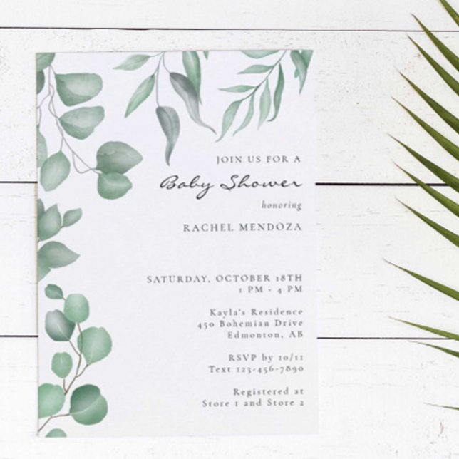 Elegant Eucalyptus Baby Shower Greenery Foliage Inbjudningar (Skapare uppladdad)
