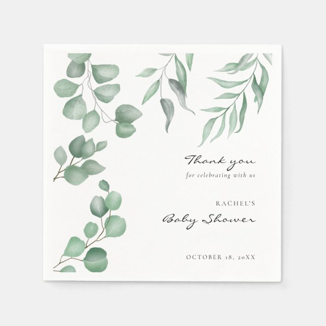 Elegant Eucalyptus Baby Shower Greenery Foliage Pappersservett (Framsidan)